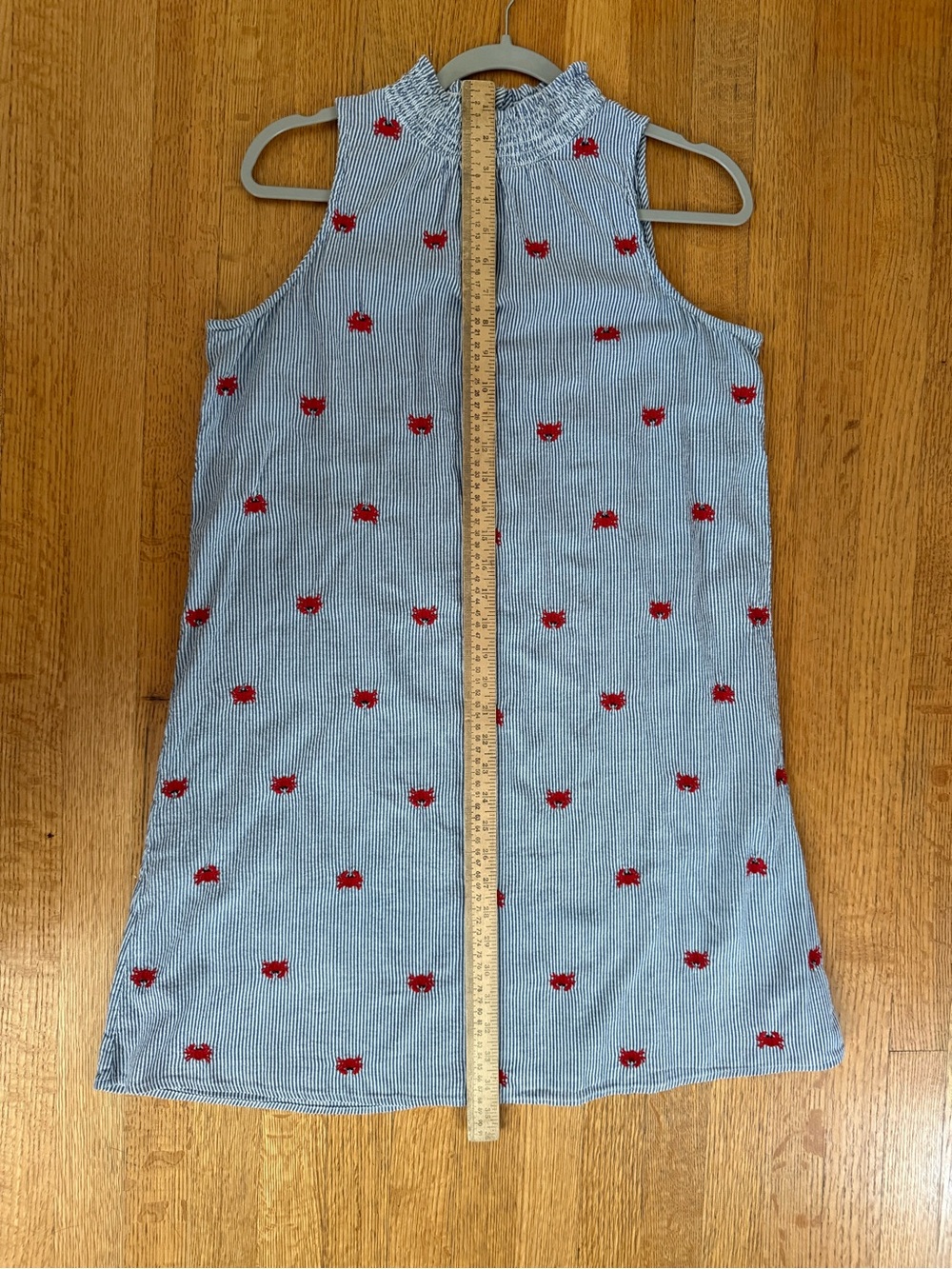 crown & ivy Blue and White Striped Mini Dress with Red Floral Embroidery - Picture 8 of 8